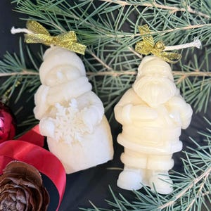 Gift Set of 2 Soy Wax Candles Santa Claus & Snowman  Festive Holiday Scented Candles