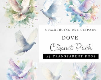 White Dove Clipart Pack, 23 Watercolor Transparent PNGs, Christian Digital Art, Holy Spirit Faith-Based Designs, High-Res, Commercial Use