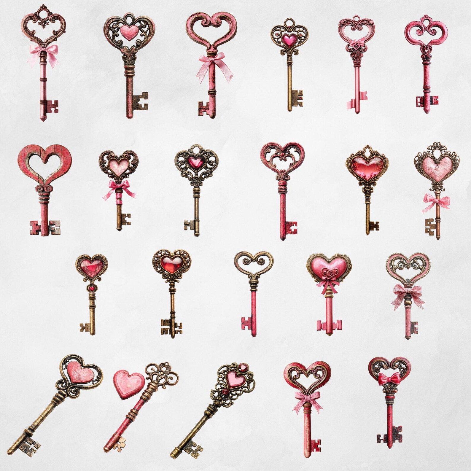 Vintage Heart Keys Clipart, 44 Transparent Pngs, Romantic Skeleton Keys ...