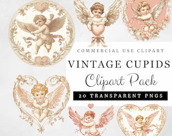Vintage Cupids Clipart, 20 PNGs, Cherubs with Hearts and Arrows, Romantic Valentine’s Day Aesthetic, Commercial Use, Digital Download