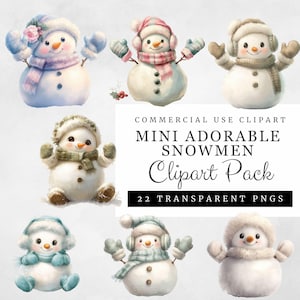 かわいいミニ雪だるまクリップアート 22 透明 PNG かわいい漫画雪だるまと帽子、ミトン、スカーフ冬デジタルダウンロード、商用利用
