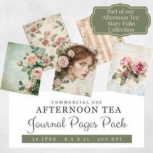 Páginas de diário para chá da tarde, 30 páginas tamanho carta, papéis vintage para chá da tarde, download digital de diário de lixo 300 DPI, coleção de fólios de histórias