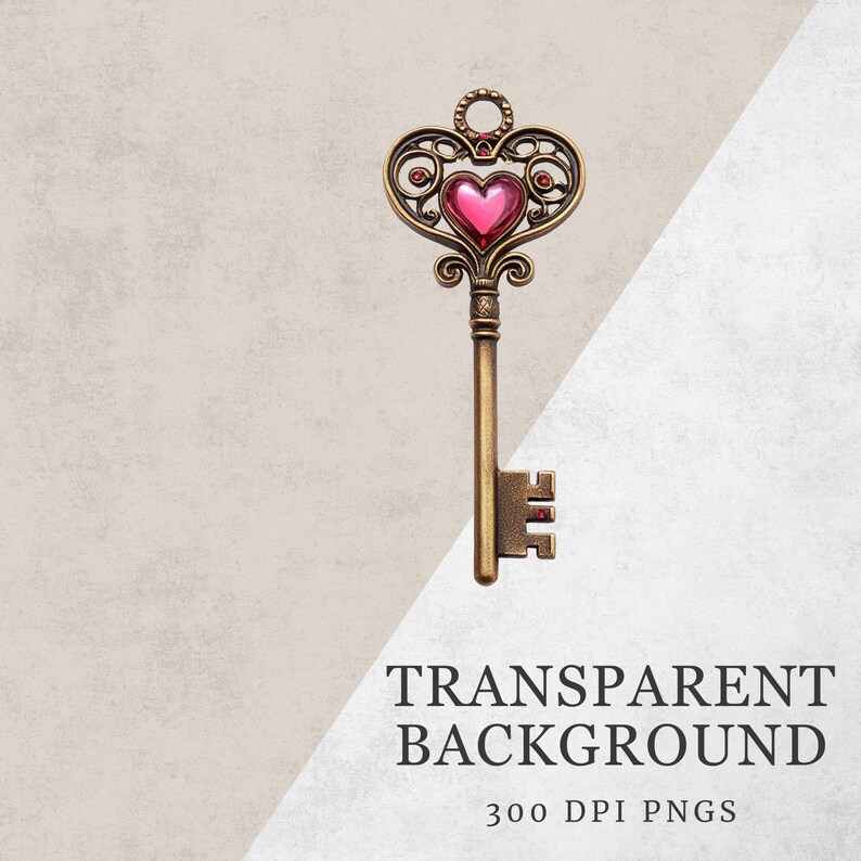 Vintage Heart Keys Clipart, 44 Transparent Pngs, Romantic Skeleton Keys ...