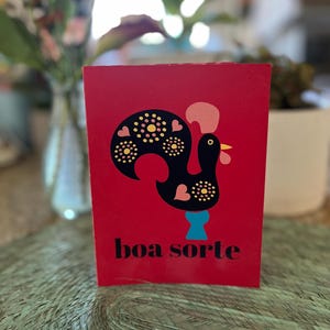 4,5 x 6 Boa Sorte Galo de Barcelos Karte - Portugisische Sprüche - Viel Glück - Hahn - Galo de Barcelos - Grußkarten
