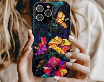 Stained Glass Hibiscus Floral Tough Phone Case