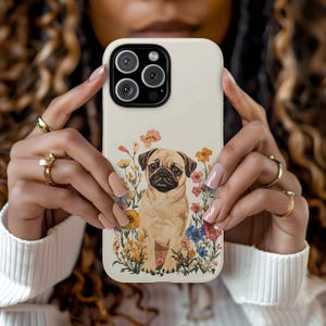 Dog Pug Lover Tough Phone Case Wildflowers Pet Lover Gift Phone Dog Floral Design Mom Birthday Rescue Adopt iPhone 16 15 14 13 Pro Max