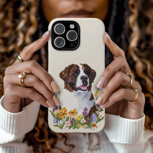 Dog Saint Bernard Wildflowers Tough Phone Case Pet Lover Gift Phone Dog Floral Design Mom Birthday Rescue Adopt iPhone 16 15 14 13 Pro Max