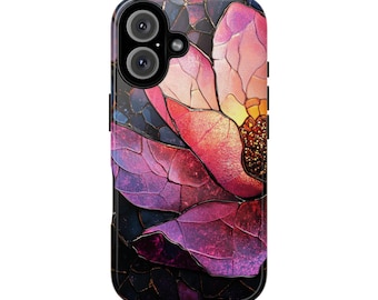 Custom Stained Glass Phone Case Floral Rose Aesthetic iPhone 16 15 14 13 12 Pro Max Tough Case Pixel 7 8 S23 s24