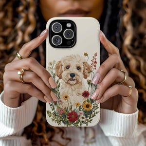 Dog Labradoodle Cute Phone Tough Case Pet Lover Gift Phone Dog Floral Design Mom Birthday Rescue Adopt iPhone 16 15 14 13 Pro Max