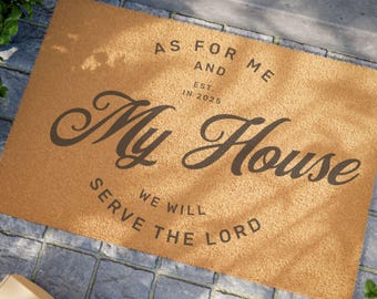 Religious Doormat, Serve the Lord Welcome Mat, Year Established Custom Entry Rug, Christian Home Decor, Religious Housewarming Gift
