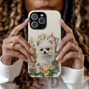 Dog Pompsky Cute Tough Phone Case Wildflower Pet Lover Gift Phone Dog Floral Design Mom Birthday Rescue Adopt iPhone 16 15 14 13 Pro Max