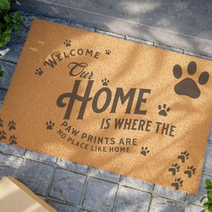 Welcome Home Paw Print Doormat, Pet-Friendly Entry Mat, Dog Lover Gift, Home Decor, Rustic Welcome Mat
