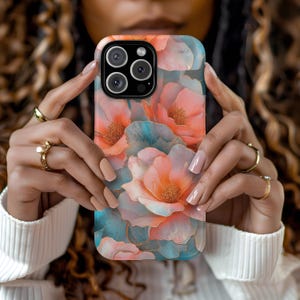 Floral Artistic Stained Glass Peach Pearl Aesthetic Phone Case iPhone 16 15 14 13 12 Pro Max Tough Case Samsung Pixel 8 S23 s24