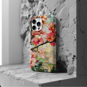 Gebrandschilderd glas kersenbloesem groen zonlicht telefoonhoesje esthetiek iPhone 16 15 14 13 12 Pro Max stevig hoesje Samsung Pixel 8 S23 s24