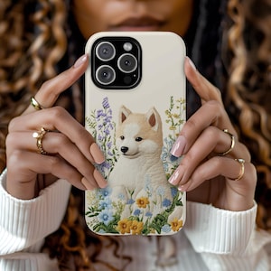 Dog Pompsky Wildflowers Tough Phone Case Pet Lover Gift Phone Dog Floral Design Mom Birthday Rescue Adopt iPhone 16 15 14 13 Pro Max