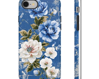 Blue Vintage Floral Medical Phone Case Tough Cases Pill Stethoscope ECG Discrete Gift