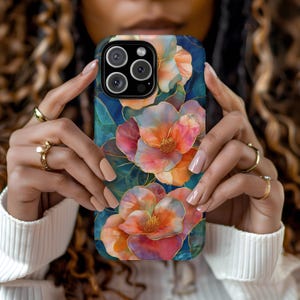 Romantic Floral Artistic Stained Glass Pink Green Aesthetic Phone Case iPhone 16 15 14 13 12 Pro Max Tough Case Samsung Pixel 8 S23 s24