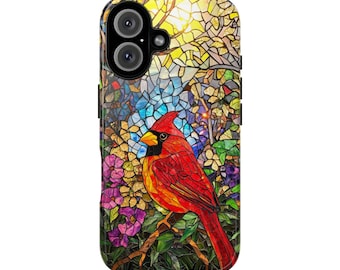 Stained Glass Cardinal Phone Case: Nature Lover Gift