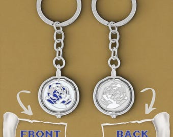 Blue Rose Rotating Keychain, Cosplay Bag Charm Gift, Backpack Pendant for Fans