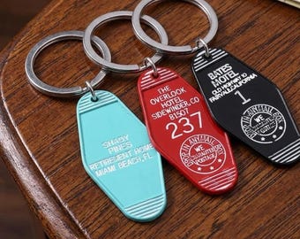 Retro Hotel Room Keychain, Enamel Metal Key Ring, Aesthetic Gift