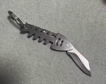 Fish Bone Knife Keychain, Foldable Mini Pocket Knife, Gift for him