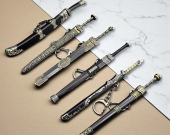 Ancient Sword Keychain, Weapon Scabbard Keyring, Christmas Gift for Men