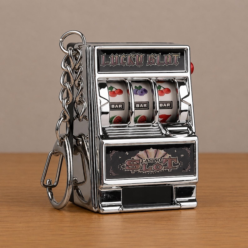 Mini Slot Machine Keychain, Mini Jackpot Toy Key Ring, Gift Idea