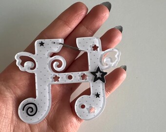 Acrylic Music Note Carabiner Keychain, Black and White Acrylic Bag Charm, Gift for her