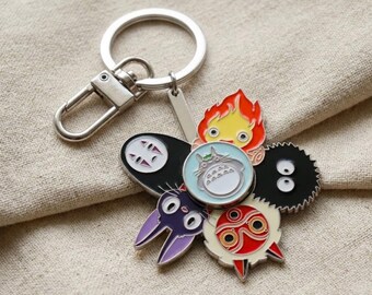 Cartoon Enamel Keychain, Kawaii Rotating Reversible Pendant, Gift for Collectors