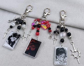 Anime Inspired Beaded Keychain, Spiral Star Cross Charm, Aesthetic Gift Idea