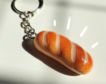 Handmade Baguette Keychain, Polymer Clay Food Charm