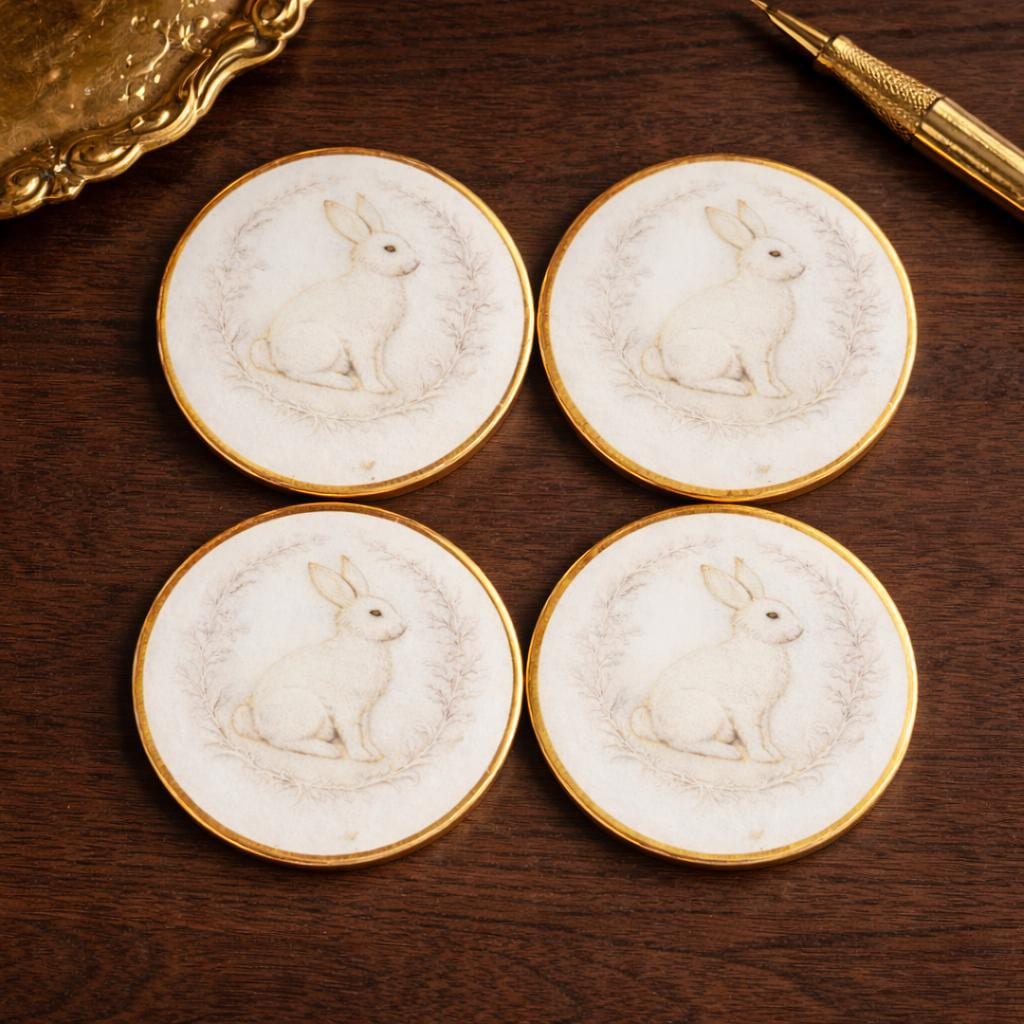 Vintage Bunny Coasters, Spring Table Decor, Cottagecore Rabbit Drink Coasters,