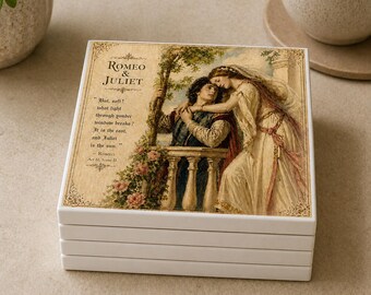 Shakespeare Coasters Set of 4 Literary Gift Book Lover Decor Romeo Juliet Hamlet Macbeth