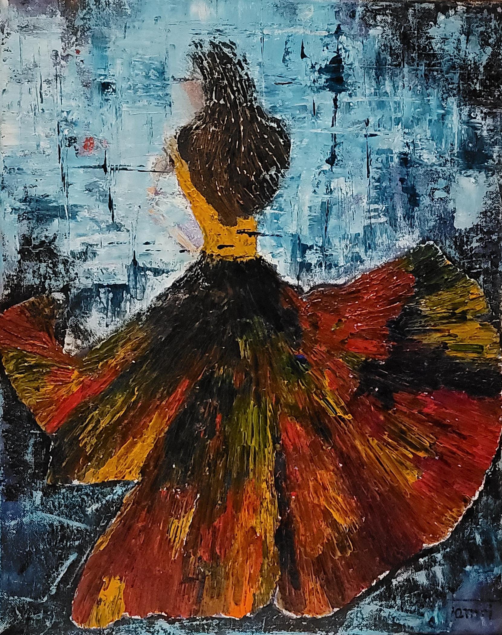 Abstract Dancer Acrylic Painting, Textured Contemporary Wall Art, 18x24 Canvas