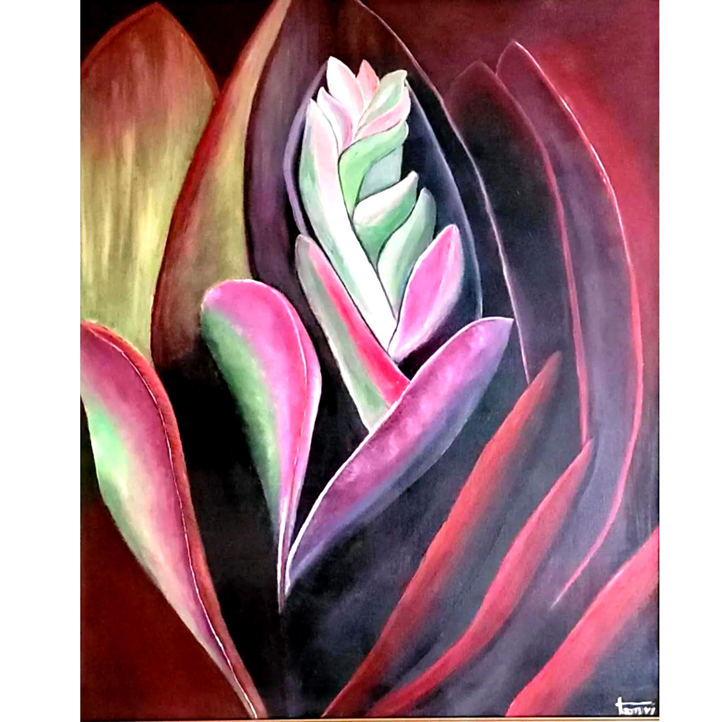 Original Moody Botanical Oil Painting, Large Abstract Floral Wall Art, 24x30 Canvas