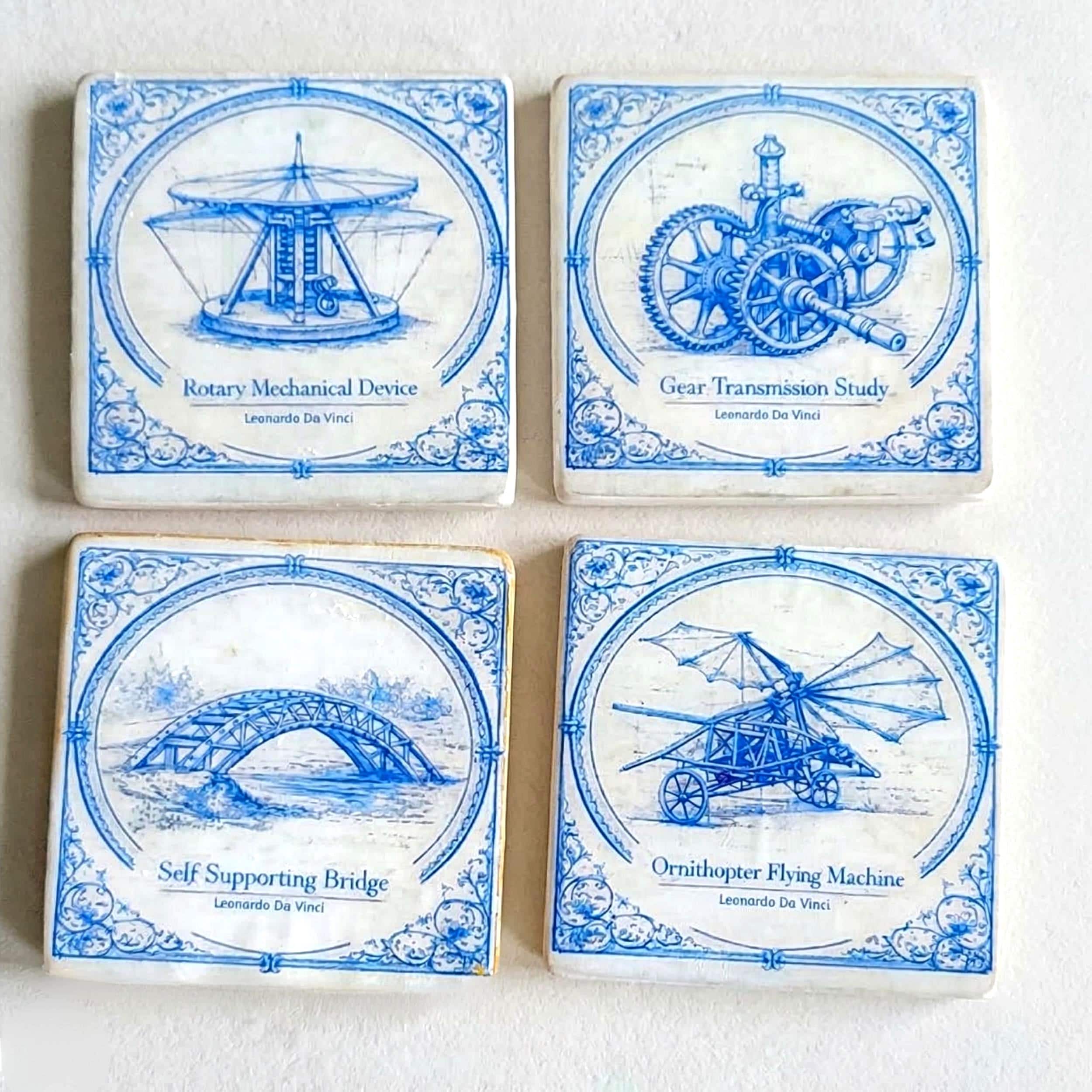 Leonardo Da Vinci Set of 4 Ceramic Resin Coasters Fathers Day Gift