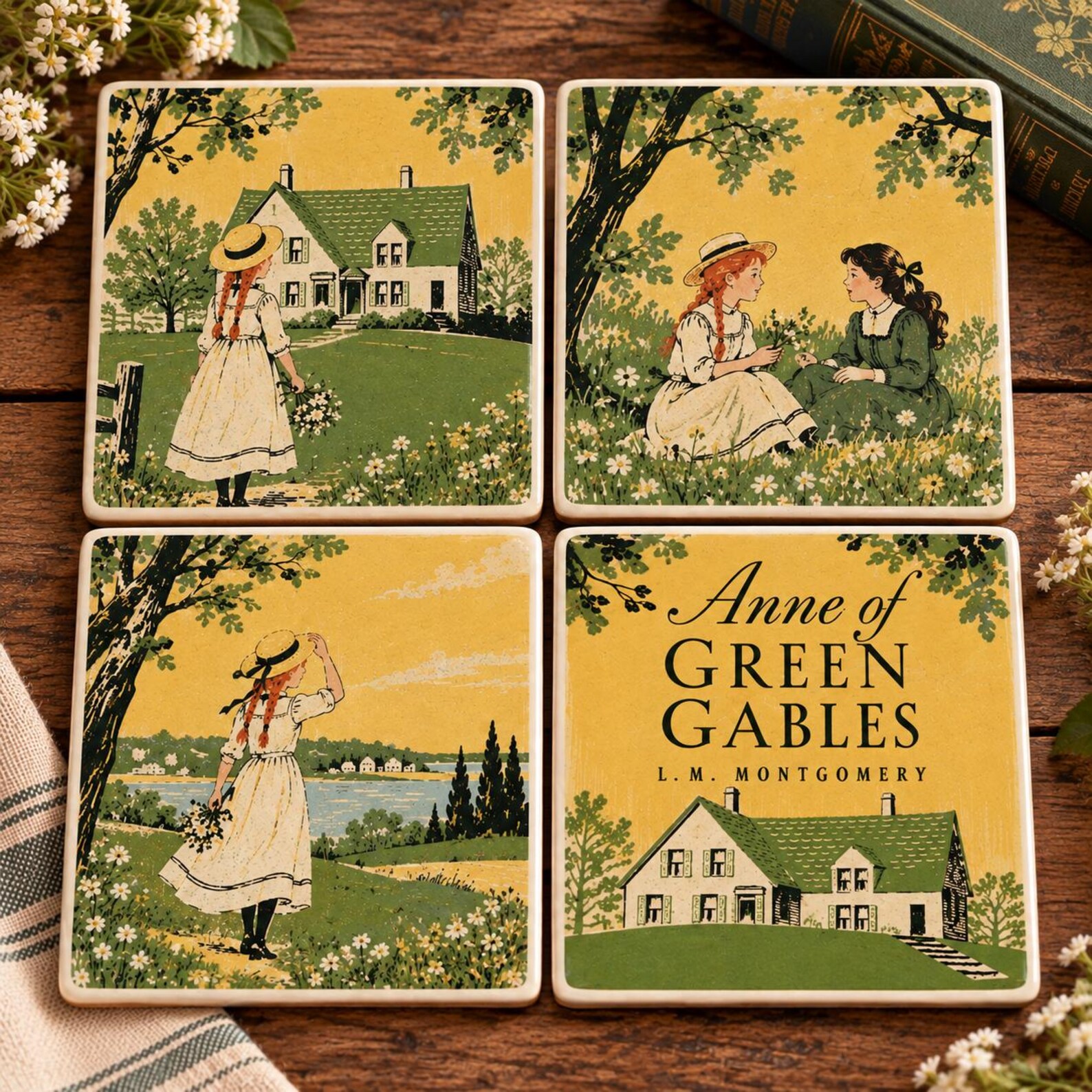 Anne of Green Gables Ceramic Coasters | L.M. Montgomery Literary Gift (Set of 4)