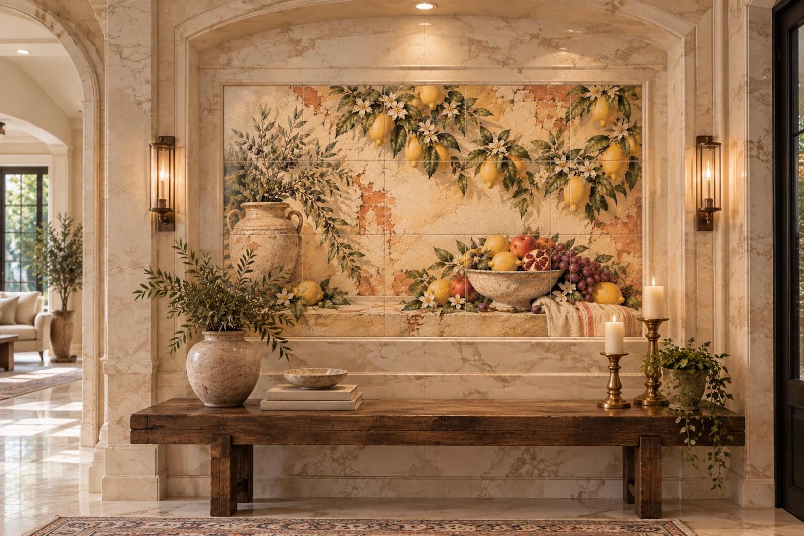 Mediterranean Lemon Tile Mural | Vintage Fruit Backsplash | Old World Kitchen Decor