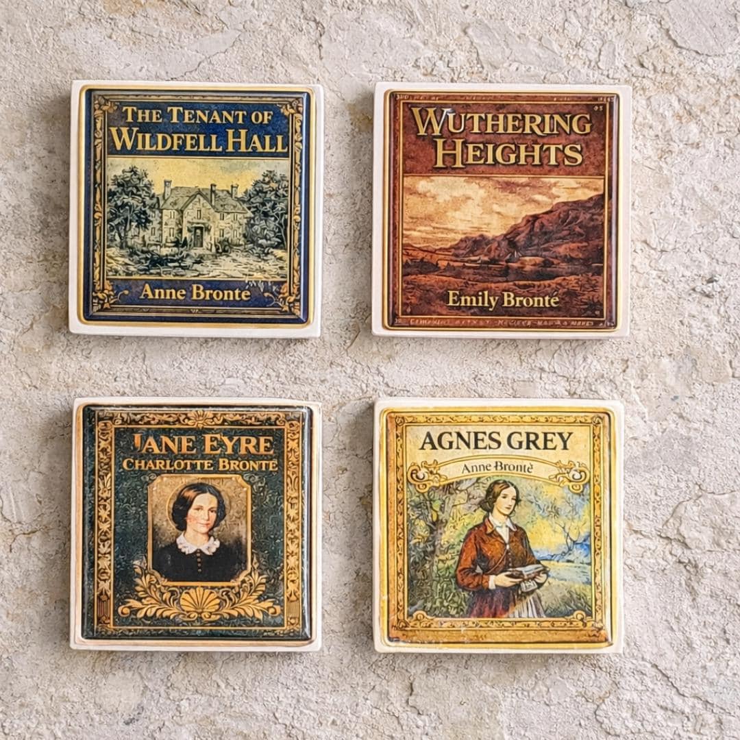 Wuthering Heights Jane Eyre Coasters Set of 4, Literary Gift Decor