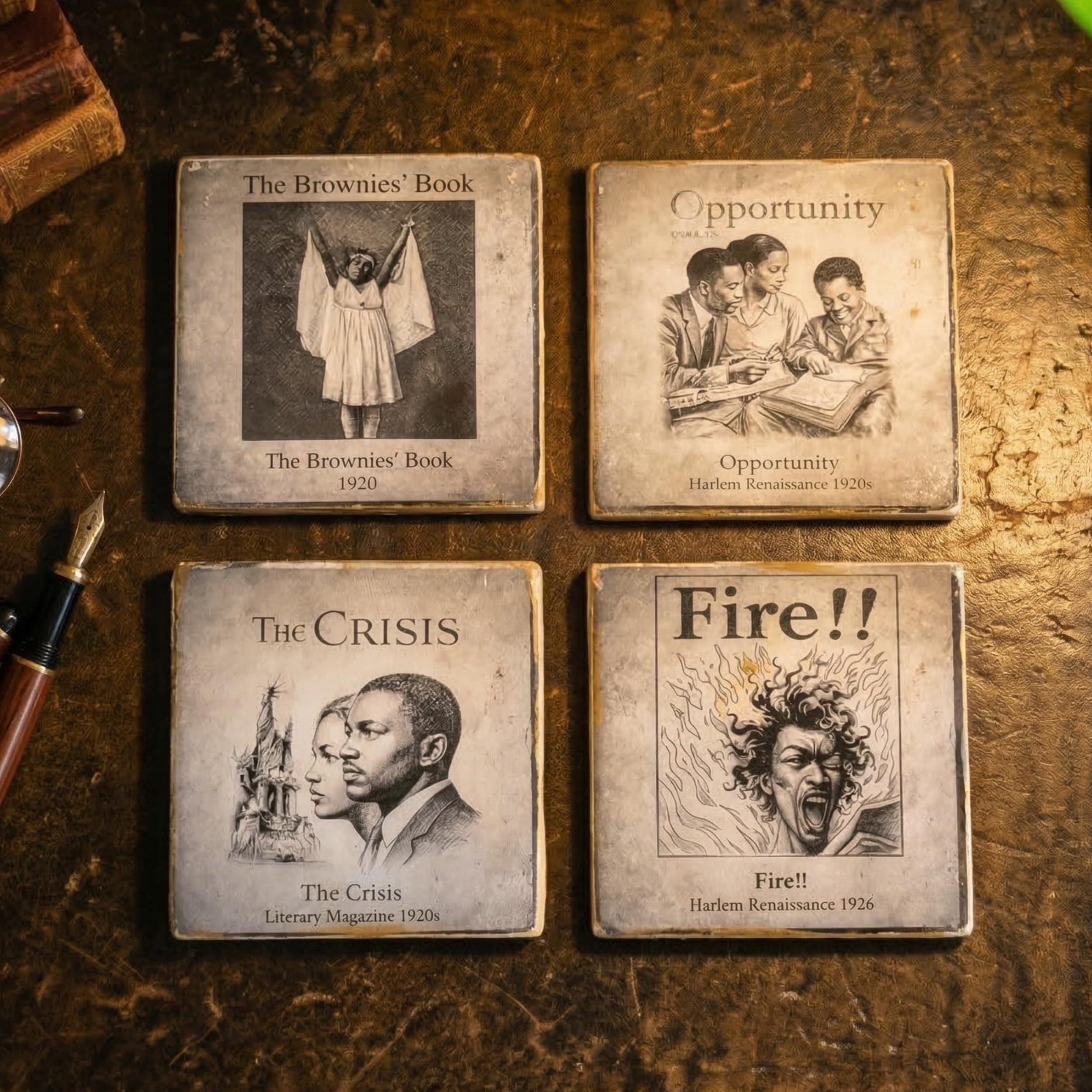 Harlem Renaissance Coasters Set of 4 African American Art Fathers Day Literary Gift