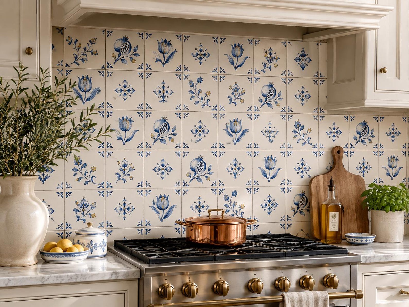 Dutch Botanical Ceramic Tile Collection – Set of 16