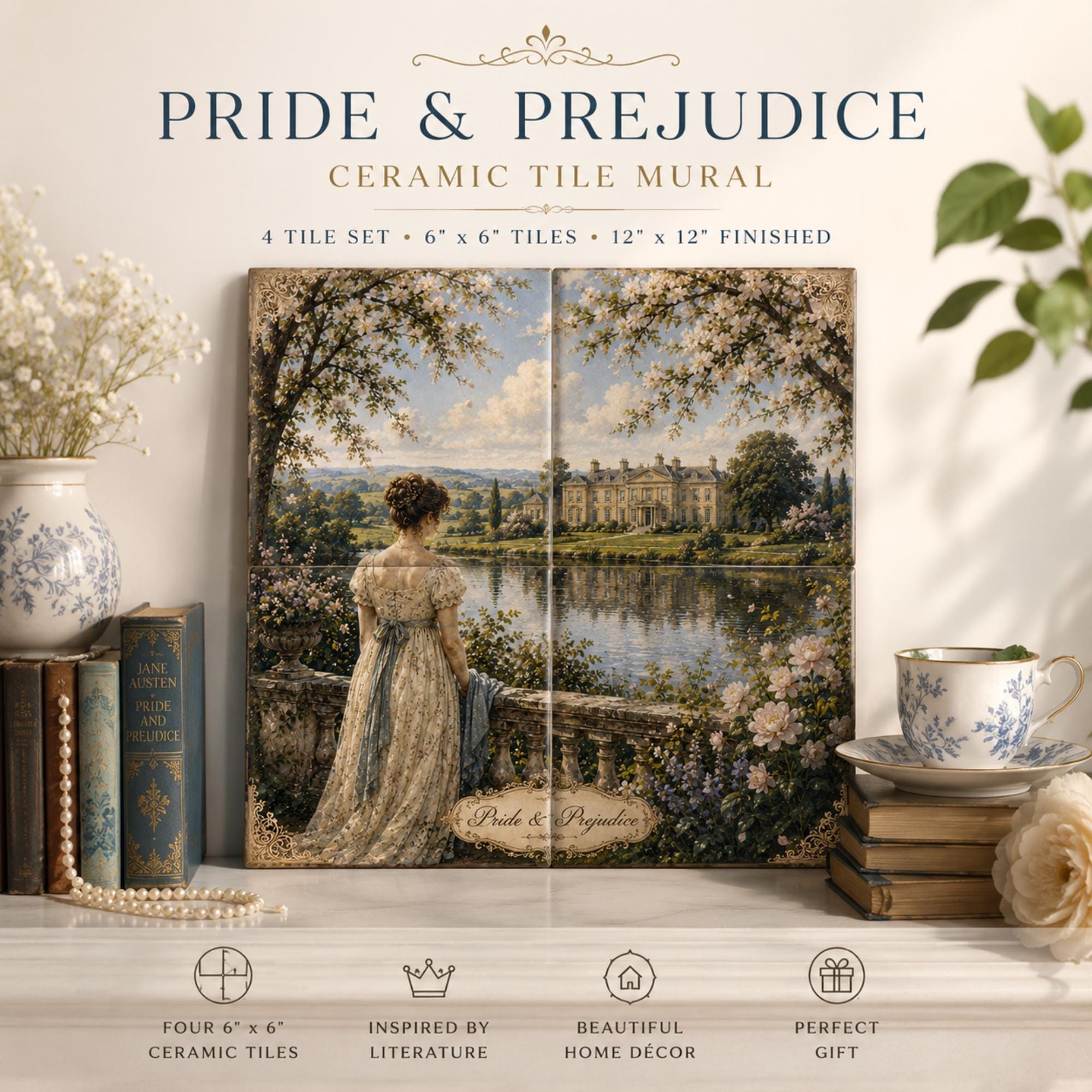 Jane Austen Pride and Prejudice Ceramic Tile Mural Set of 4