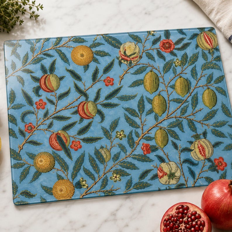 William Morris Style Pomegranate Tempered Glass Cutting Board