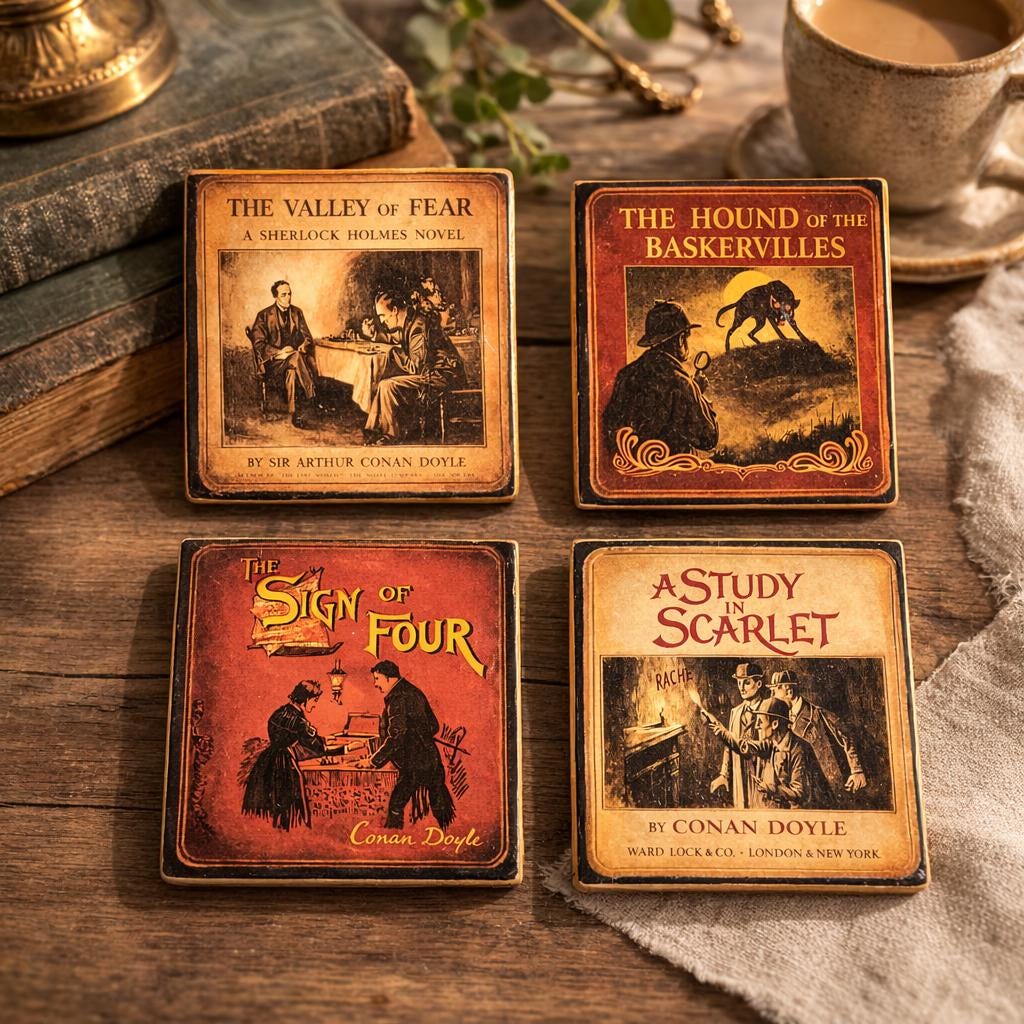 Sherlock Holmes Coasters Set of 4 Book Lover Fathers Day Gift Mystery Bookish Decor