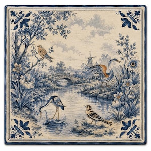 Dutch Tiles Ceramic Trivet: Blue White Vintage Grandmillennial Decor | 6x6 Heat Resistant Hot Pad