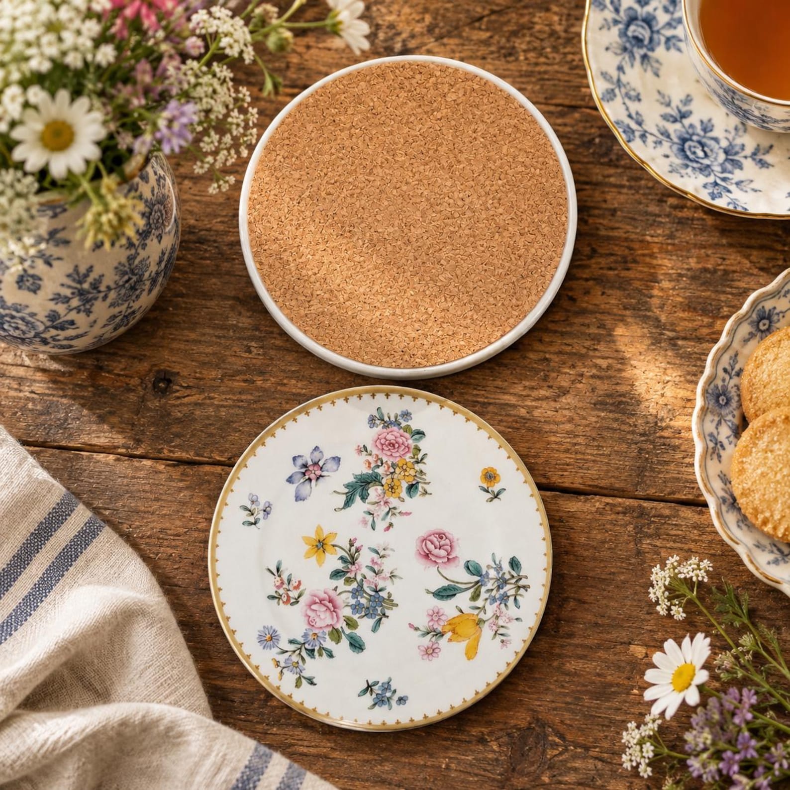 English Cottage Floral Ceramic Coasters – Set of 4