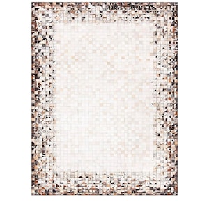 Handgefertigter Patchwork Teppich aus Rindsleder, Echter Hair-on-Hide Mosaikteppich