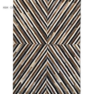 Handmade Cowhide Patchwork Rug: Modern Geometric Leather Carpet