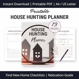 Planner per la ricerca della casa, inserti in PDF stampabili, lista di controllo per trovare una nuova casa, ricerca di appartamenti, fogli di lavoro per il trasloco, quaderno per la valutazione della stanza