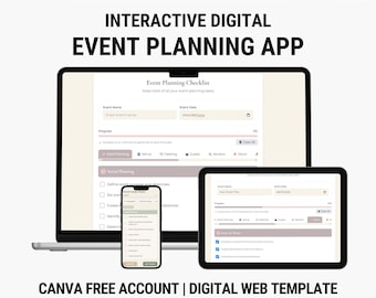 Digital Event Planning Checklist, Interactive App Template, Step By Step Web Guide For Mobile & Tablet, Progress Tracker, Free Canva Account